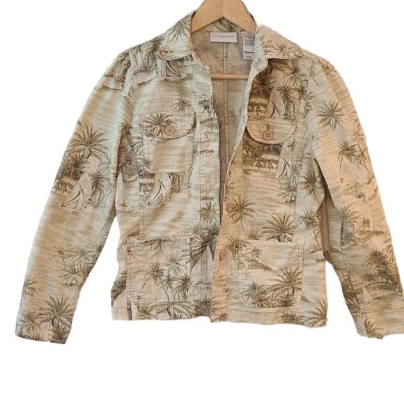 Liz Claiborne Tropical Safari Scenes Denim Jacket Size PM - Picture 1 of 9